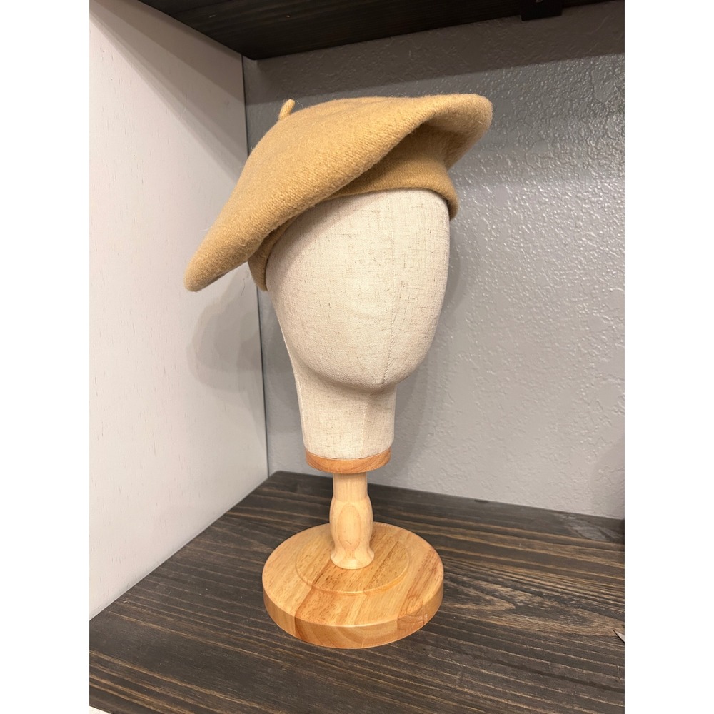 Vintage P.R.T. Ultrabasque Tan 100% Wool Beret Hat Winter Fall Classy